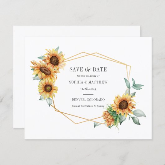 Budget Sonnenblumengeometrie Save the Date (Vorne/Hinten)