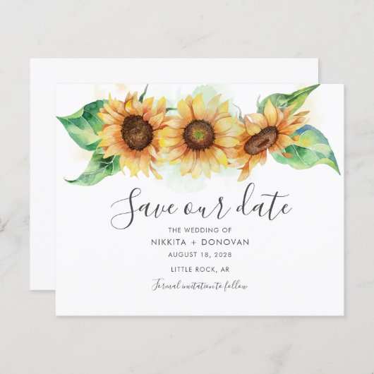 Budget Sonnenblumenwasser Hochzeit speichern Datum (Vorne/Hinten)