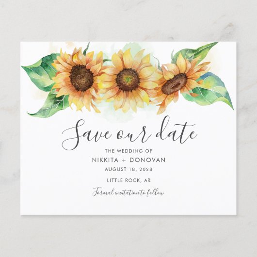 Budget Sonnenblumenwasser Hochzeit speichern Datum (Vorderseite)