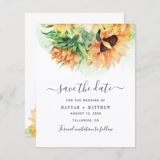 Budget Sonnenblumenwasser Hochzeit speichern Datum (Vorne/Hinten)