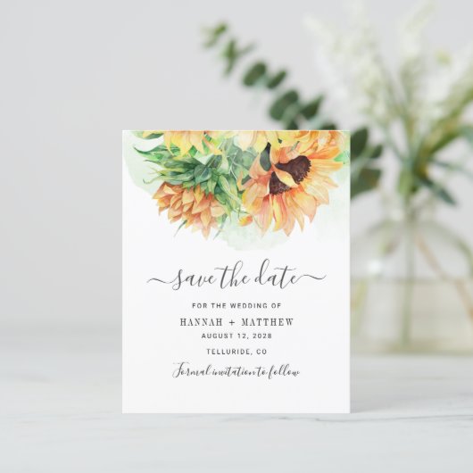 Budget Sonnenblumenwasser Hochzeit speichern Datum (Stehend Vorderseite)