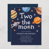 Budget Space Boy's Blue Second Birthday Einladung (Vorne/Hinten)