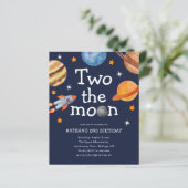 Budget Space Boy's Blue Second Birthday Einladung (Stehend Vorderseite)