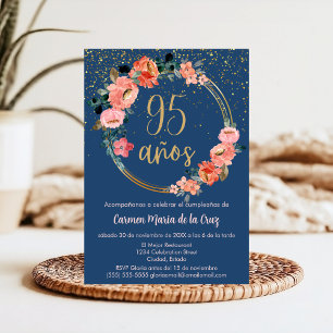 Budget Spanisch Blau Elegantes Blumen 95. Geburtst Einladung