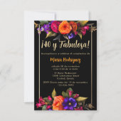 Budget Spanisch Elegant Florals Black 40. Geburtst Einladung (Vorderseite)
