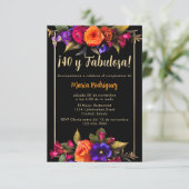 Budget Spanisch Elegant Florals Black 40. Geburtst Einladung (Stehend Vorderseite)