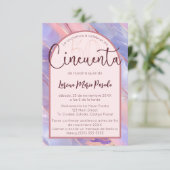 Budget Spanisch Lila Pink Agate 50. Geburtstag Einladung (Stehend Vorderseite)