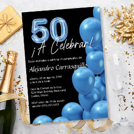 Budget Spanish Blue Balloons Black 50. Geburtstag Einladung