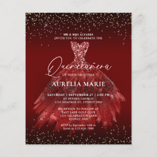 BUDGET Sparkle Gold Rote Prinzessin Kleid Quincean