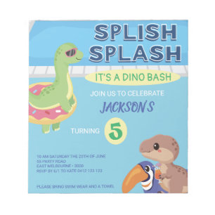 BUDGET Splish Splash Dino Pool Party Geburtstag Notizblock