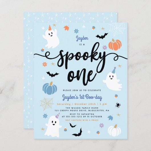 Budget Spooky One Blue Ghost Halloween 1 Geburtsta (Vorne/Hinten)