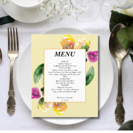 Budget Spring Floral Yellow Wedding Menu