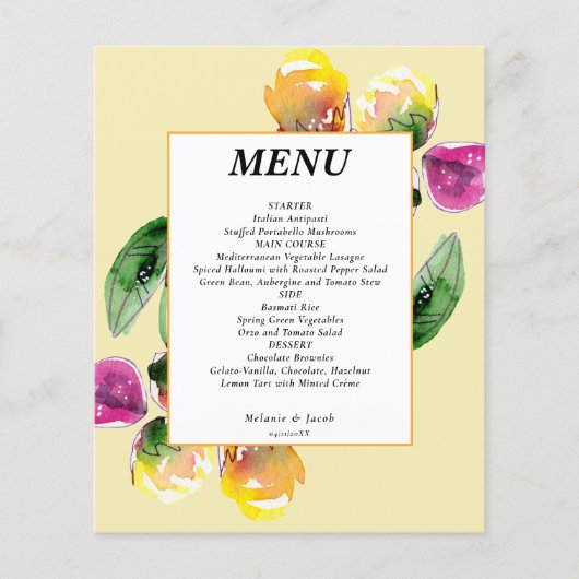 Budget Spring Floral Yellow Wedding Menu (Vorderseite)