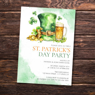 Budget St Patricks Day Watercolor Einfaches Party Einladung