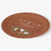 Budget Stag rustikale botanische Hochzeit Terrakot Pappteller (Schrägansicht)