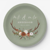 Budget Stag rustikale botanische Hochzeit Weise gr Pappteller (Vorderseite)