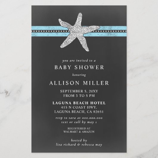 Budget Starfish Beach Baby Dusche Einladung (Vorderseite)