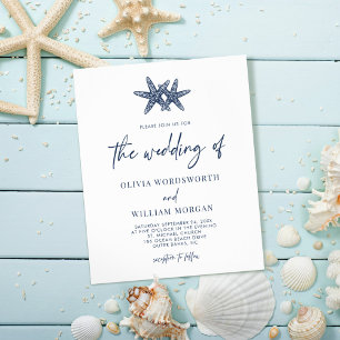 Budget Starfish Nautical Navy Blue Wedite Einladun Flyer