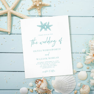 Budget Starfish Sea Glass Blue Wedding Einladung Flyer