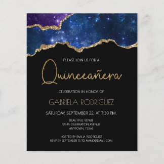 Budget Starry Agate Geode Quinceañera Einladung