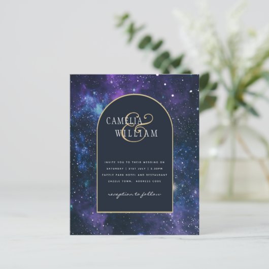 BUDGET Starry Night Lila Blue Wedding INVITE (Stehend Vorderseite)