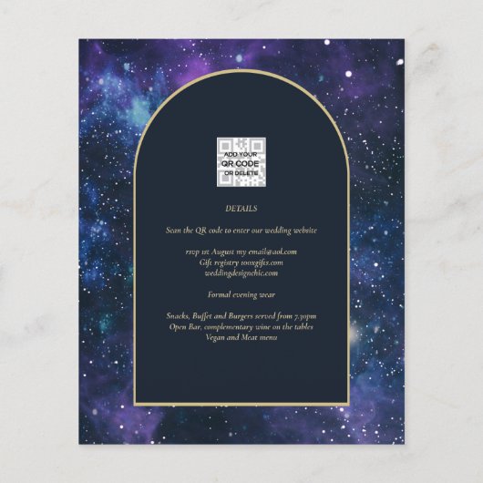 BUDGET Starry Night Lila Blue Wedding INVITE (Rückseite)