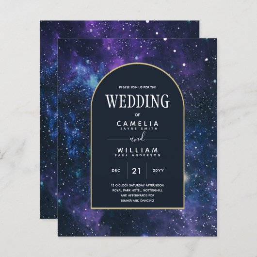 BUDGET Starry Night Lila Blue Wedding INVITE (Vorne/Hinten)
