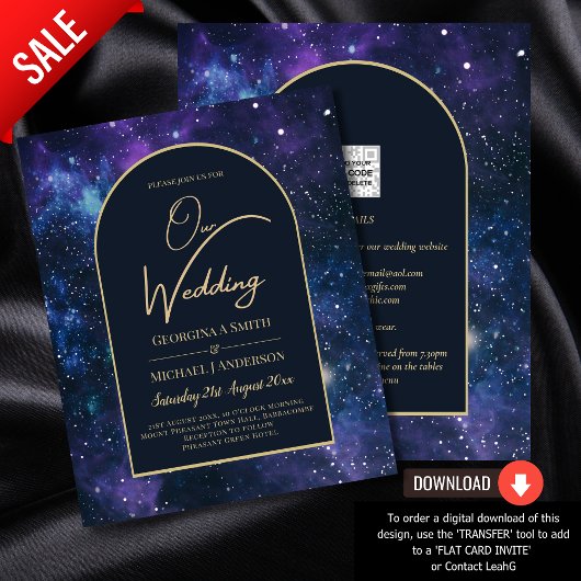 BUDGET Starry Night Lila Blue Wedding INVITE