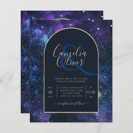 BUDGET Starry Night Lila Blue Wedding INVITE (Vorne/Hinten)