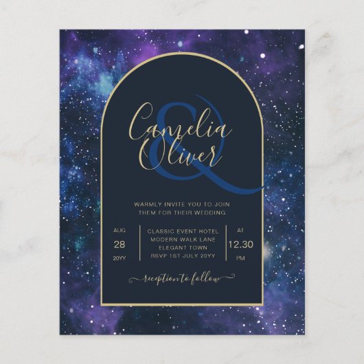 BUDGET Starry Night Lila Blue Wedding INVITE (Vorderseite)