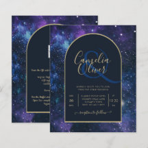 BUDGET Starry Night Lila Blue Wedding INVITE
