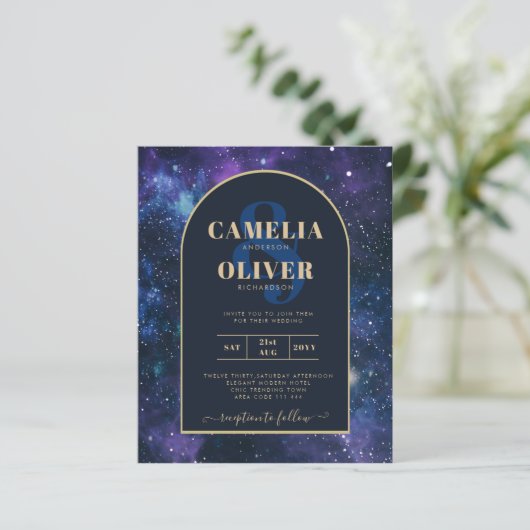 BUDGET Starry Night Lila Blue Wedding INVITE (Stehend Vorderseite)
