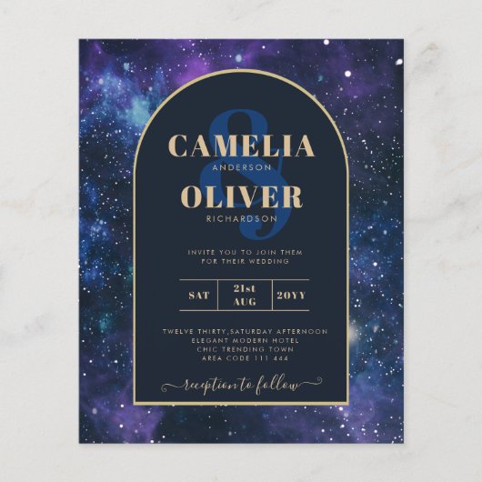 BUDGET Starry Night Lila Blue Wedding INVITE (Vorderseite)