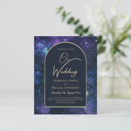 BUDGET Starry Night Lila Blue Wedding INVITE (Stehend Vorderseite)