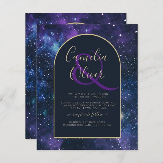 BUDGET Starry Night Lila Blue Wedding INVITE (Vorne/Hinten)