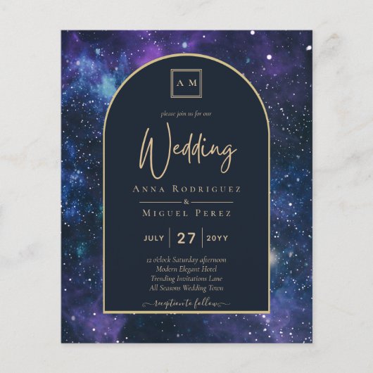 BUDGET Starry Night Lila Blue Wedding INVITE Flyer (Vorne)