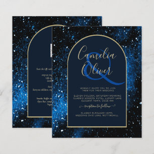 BUDGET Starry Night Navy Blue Gold Hochzeit INVITE