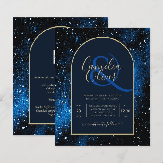BUDGET Starry Night Navy Blue Gold Hochzeit INVITE (Vorne/Hinten)