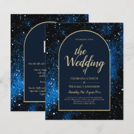 BUDGET Starry Night Navy Blue Gold Hochzeit INVITE