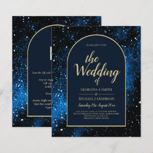 BUDGET Starry Night Navy Blue Gold Hochzeit INVITE