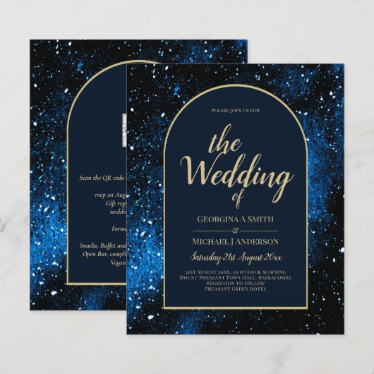 BUDGET Starry Night Navy Blue Gold Hochzeit INVITE (Vorne/Hinten)