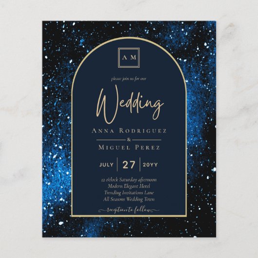 BUDGET Starry Night Navy Blue Gold Hochzeit INVITE Flyer (Vorne)