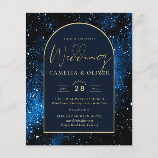 BUDGET Starry Night Navy Blue Gold Hochzeit INVITE Flyer (Vorne)