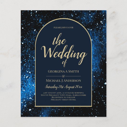 BUDGET Starry Night Navy Blue Gold Hochzeit INVITE Flyer (Vorne)