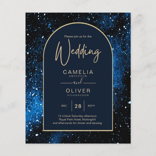 BUDGET Starry Night Navy Blue Gold Hochzeit INVITE Flyer (Vorne)