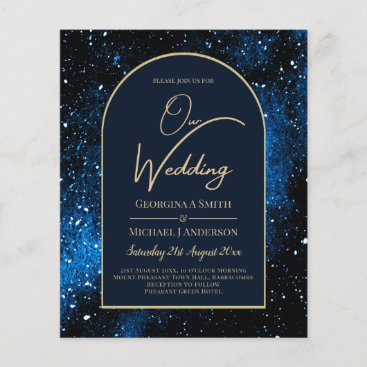 BUDGET Starry Night Navy Blue Gold Hochzeit INVITE Flyer (Vorne)
