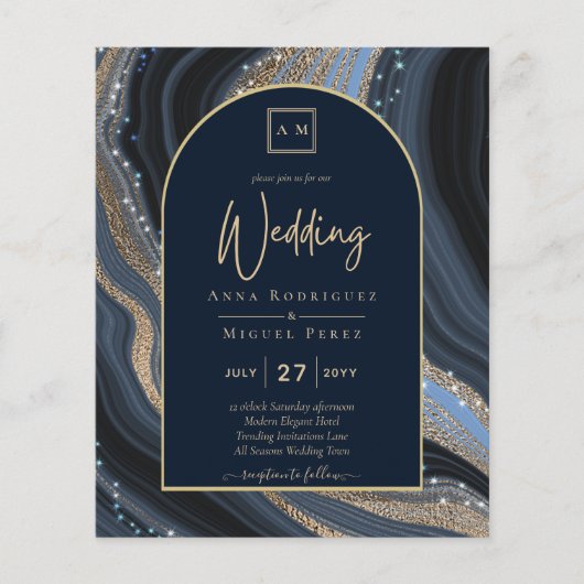 BUDGET Starry Night Navy Gold Agate Wedding INVITE (Vorderseite)