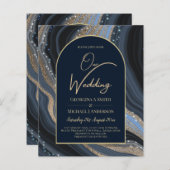 BUDGET Starry Night Navy Gold Agate Wedding INVITE (Vorne/Hinten)