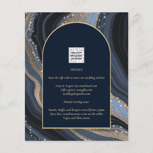 BUDGET Starry Night Navy Gold Agate Wedding INVITE (Rückseite)