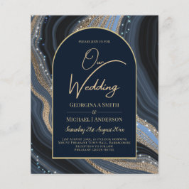 BUDGET Starry Night Navy Gold Agate Wedding INVITE